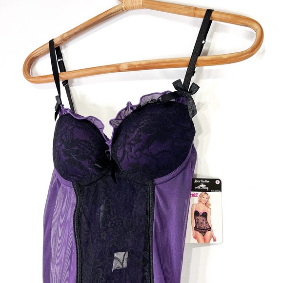 NWT Spree Intimates purple black lace bustier with thong lingerie set Size Small - Picture 6 of 7